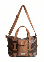 Brown leather bag, strap and pocket combination