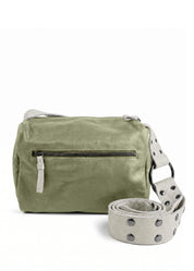 Green leather strap bag with snaps