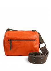 Leather strap bag with orange snaps