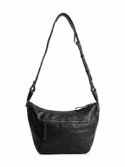 Black leather evening bag with thin strap and ring