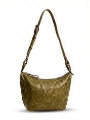 Leather evening bag with thin strap and ring green