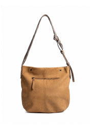 Leather bag with a strap that ties to a brown ring