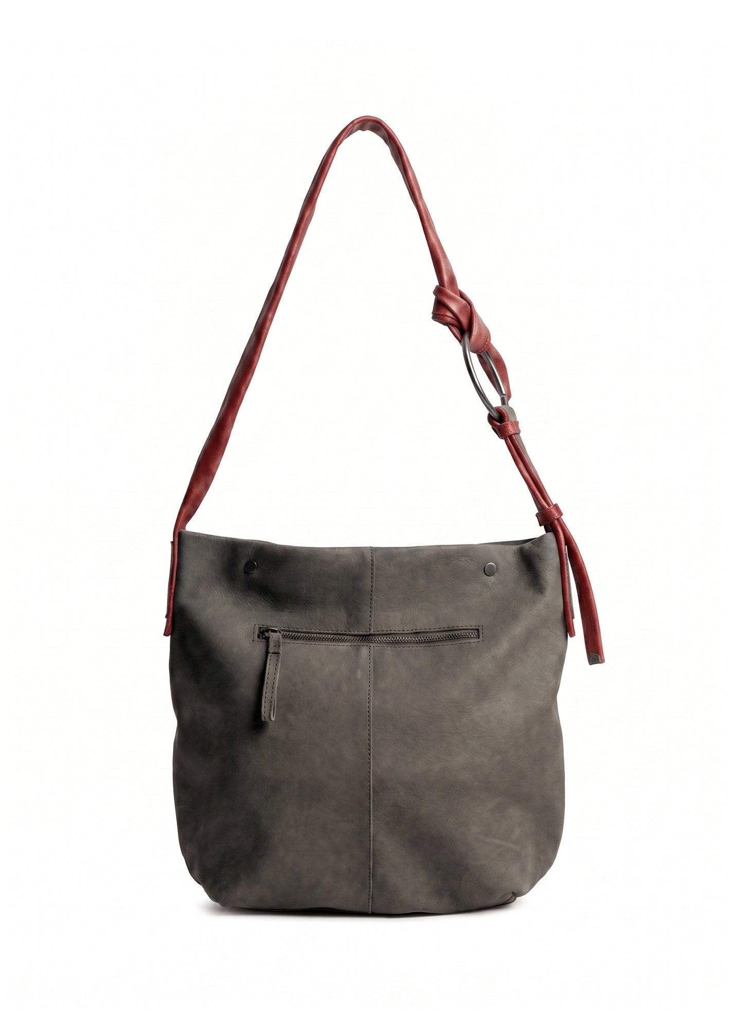Red leather bag with a tie-on strap