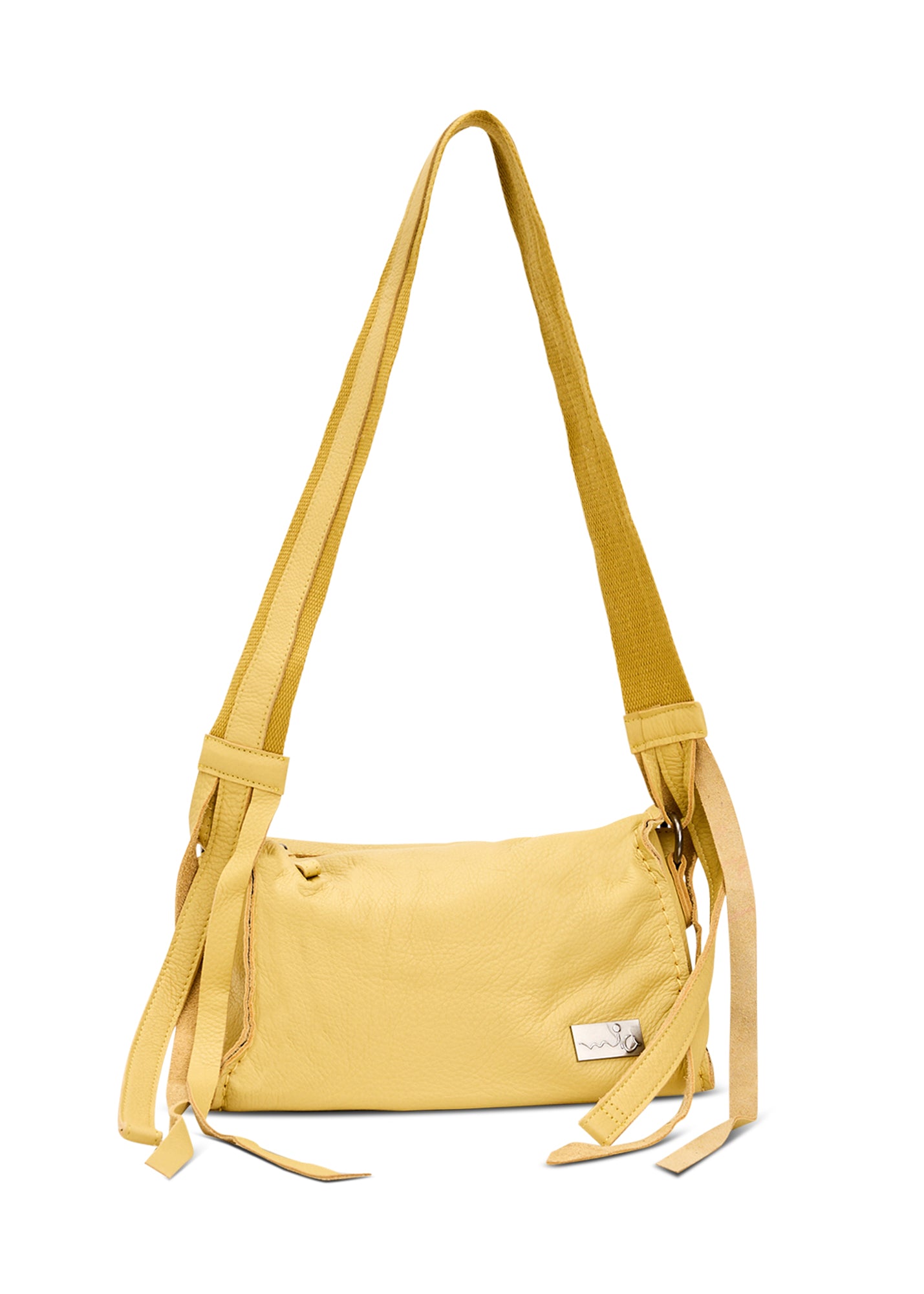 Rectangular leather bag with adjustable strap, yellow