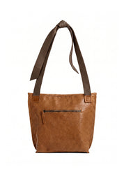 Leather bag, strap ties, two-tone brown
