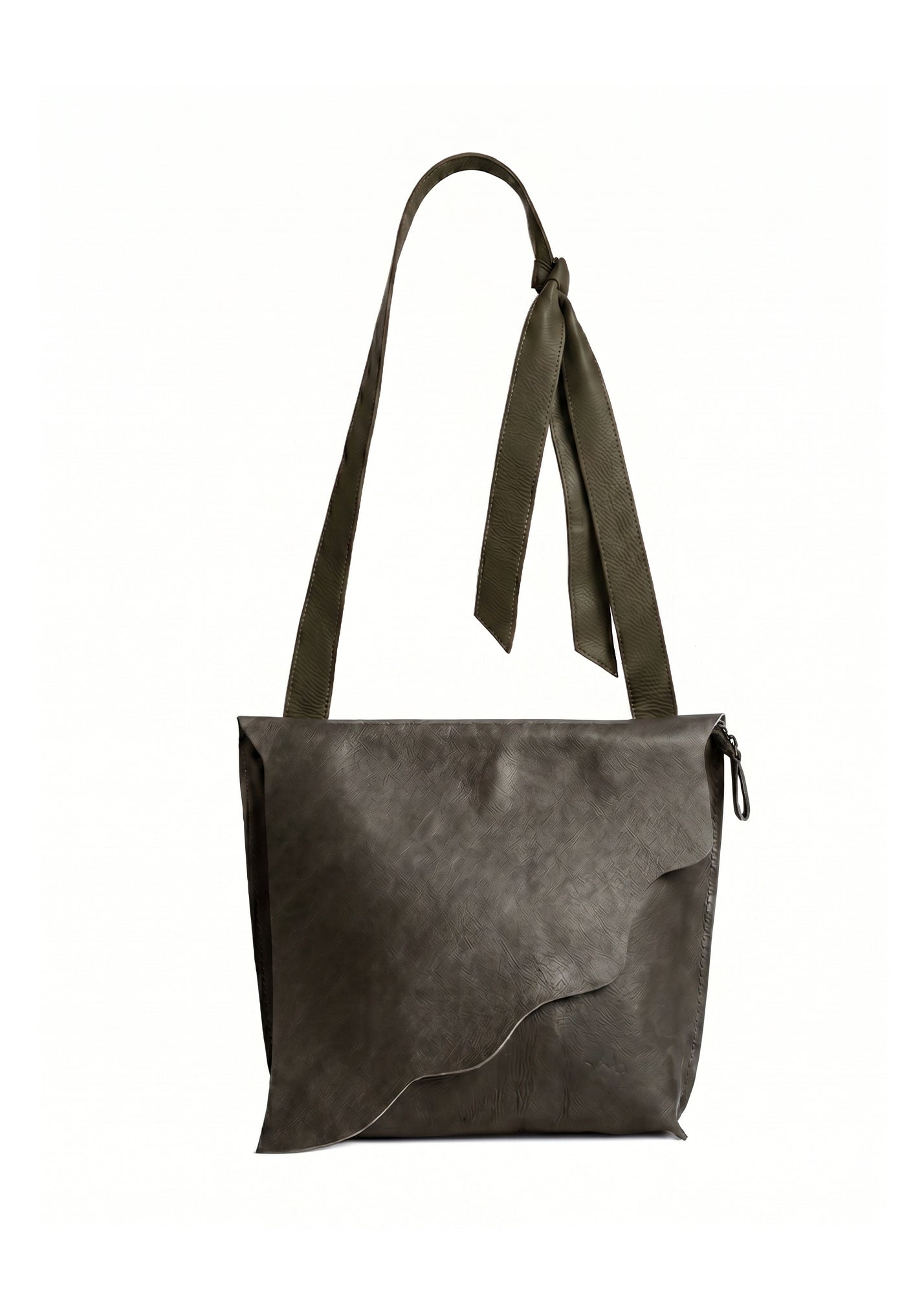 Leather bag with tie strap, two-color combination, green