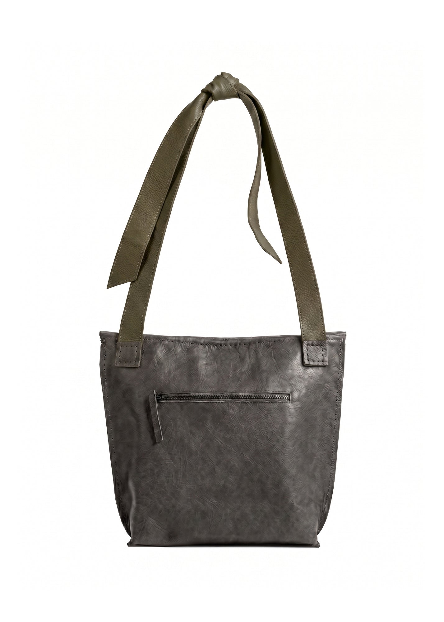Leather bag with tie strap, two-color combination, green