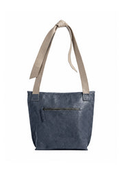 Leather bag, tie strap, two-tone blue