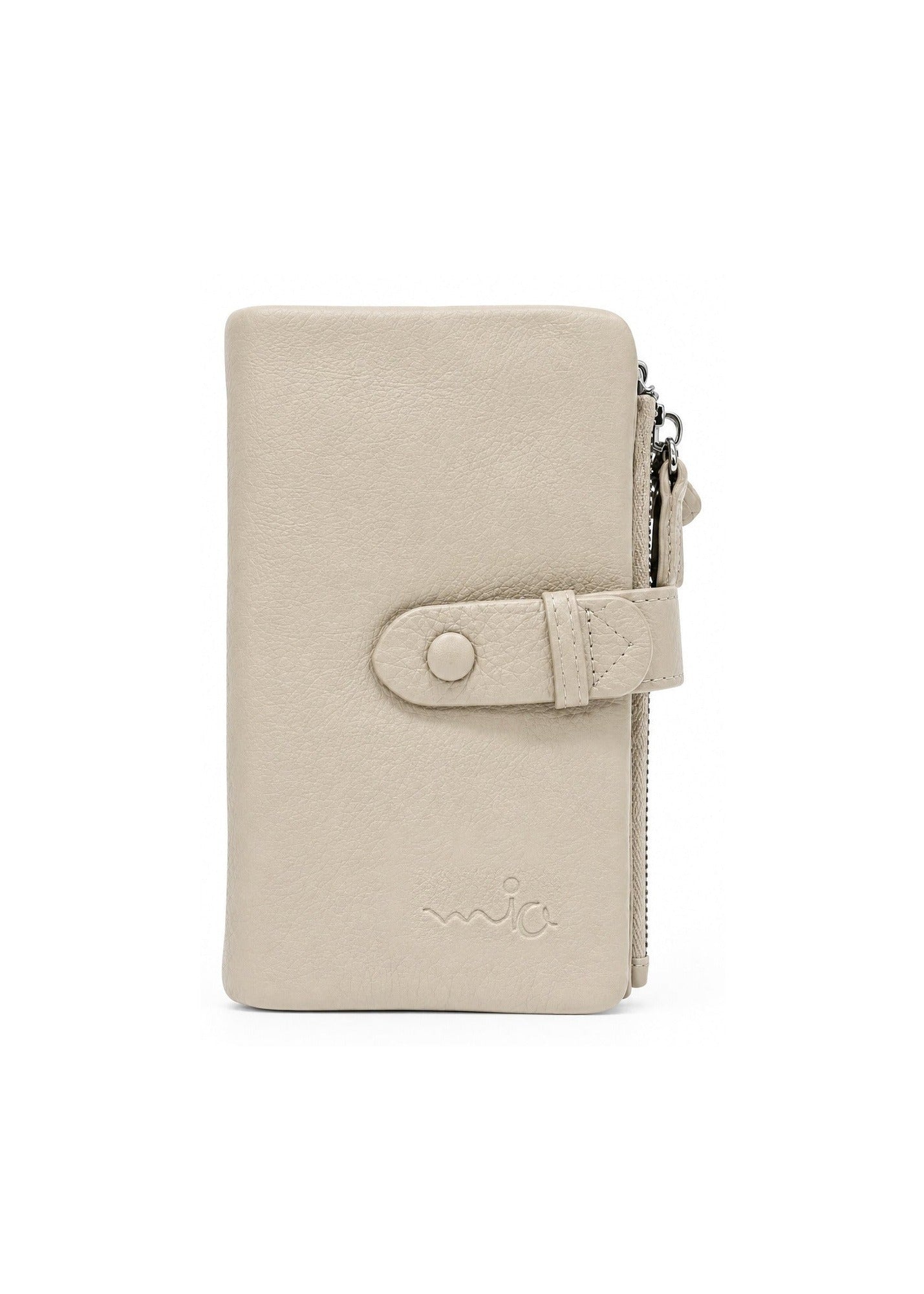 Beige tab snap closure wallet