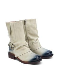 Wash leather boots zipper and strap with gray buckle - 36