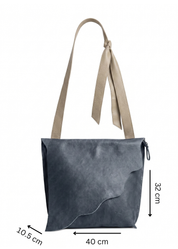 Leather bag, tie strap, two-tone blue