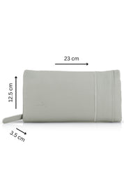 Rectangular wallet with a sewn-on outer gray embossed strap