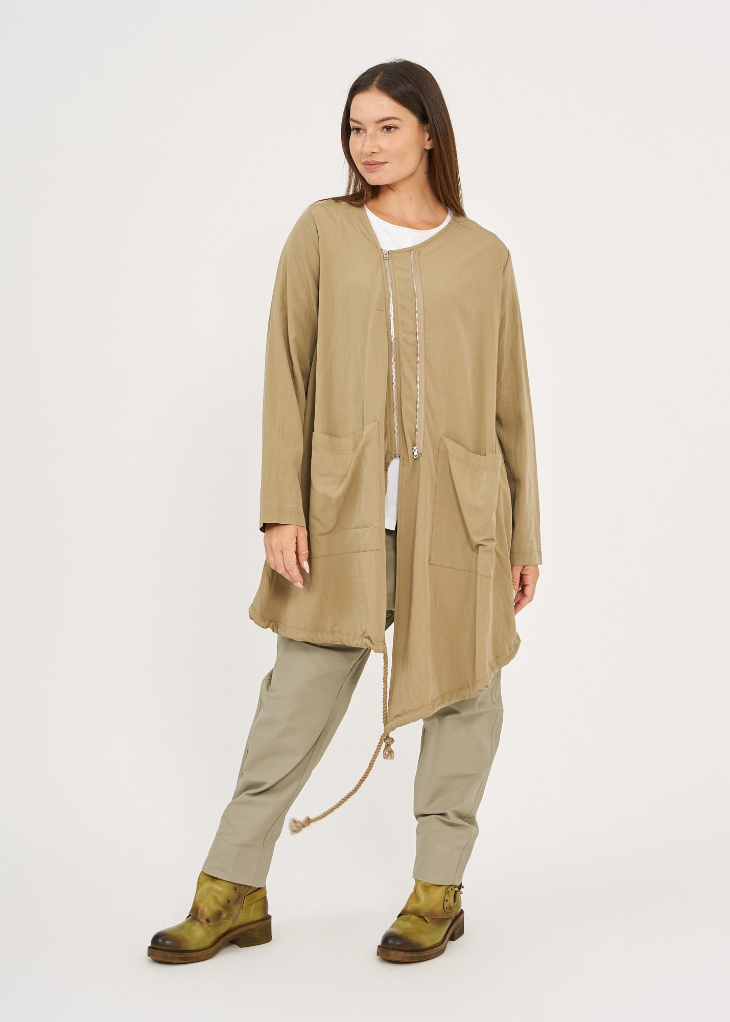 Brown long sleeve top with two zippers