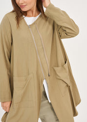 Brown long sleeve top with two zippers