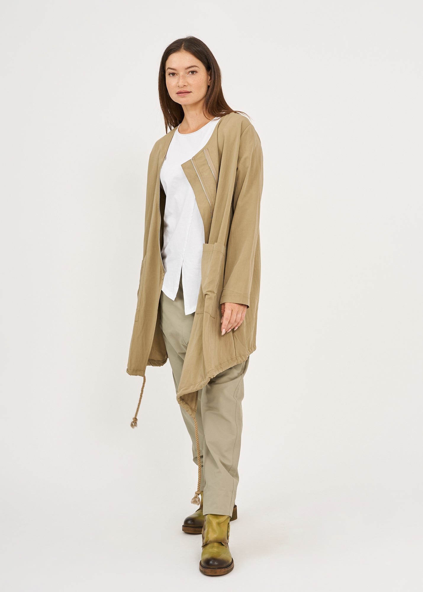 Brown long sleeve top with two zippers