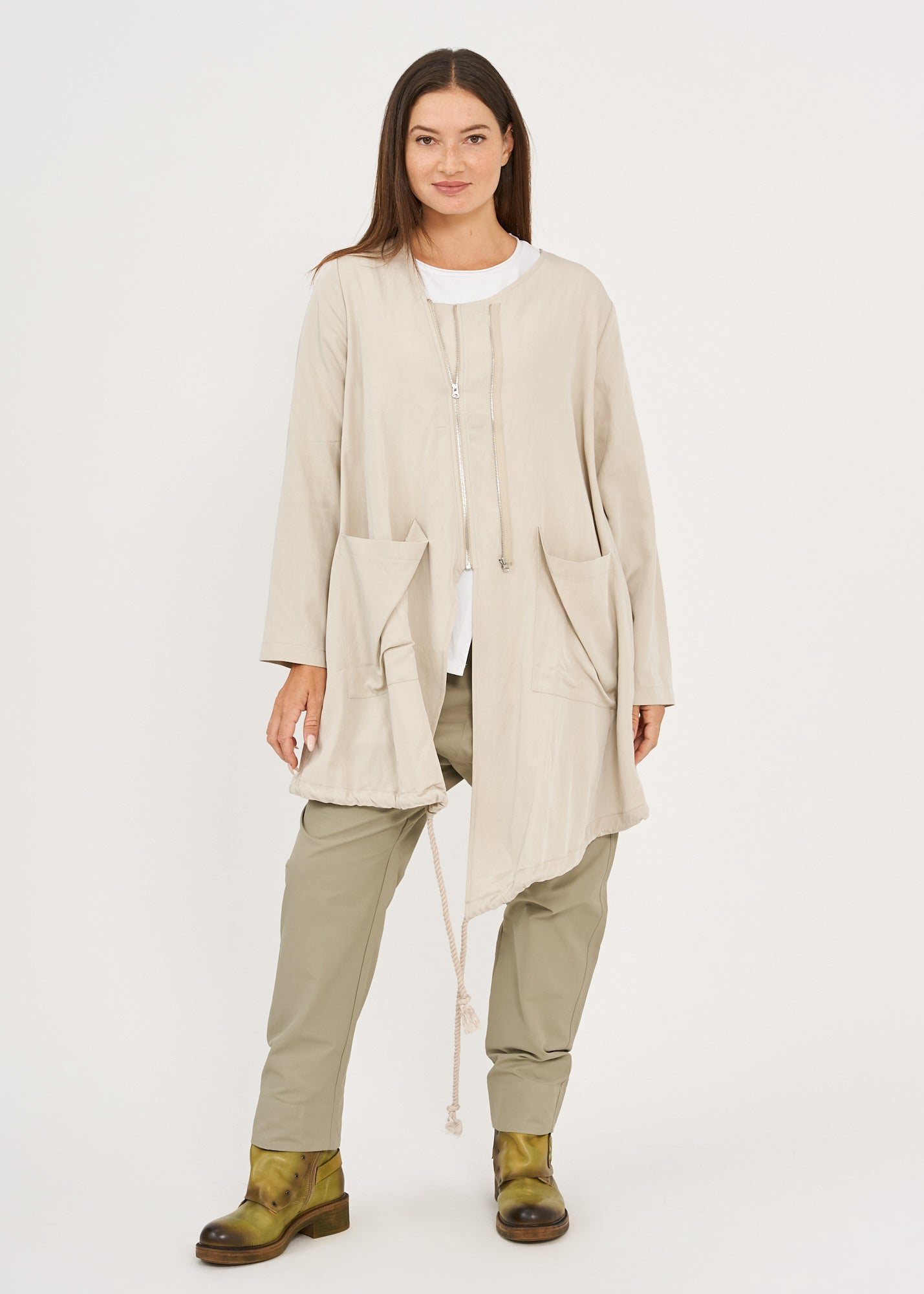 Stone Two-Zip Long Sleeve Top
