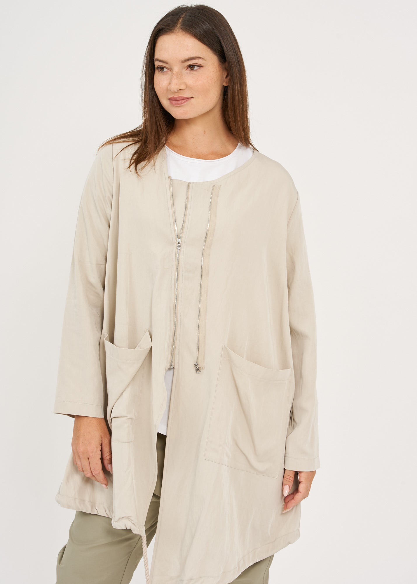 Stone Two-Zip Long Sleeve Top