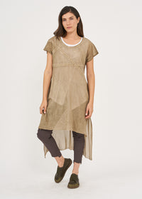 Short-sleeved mesh tunic, brown wash dyeing - 00