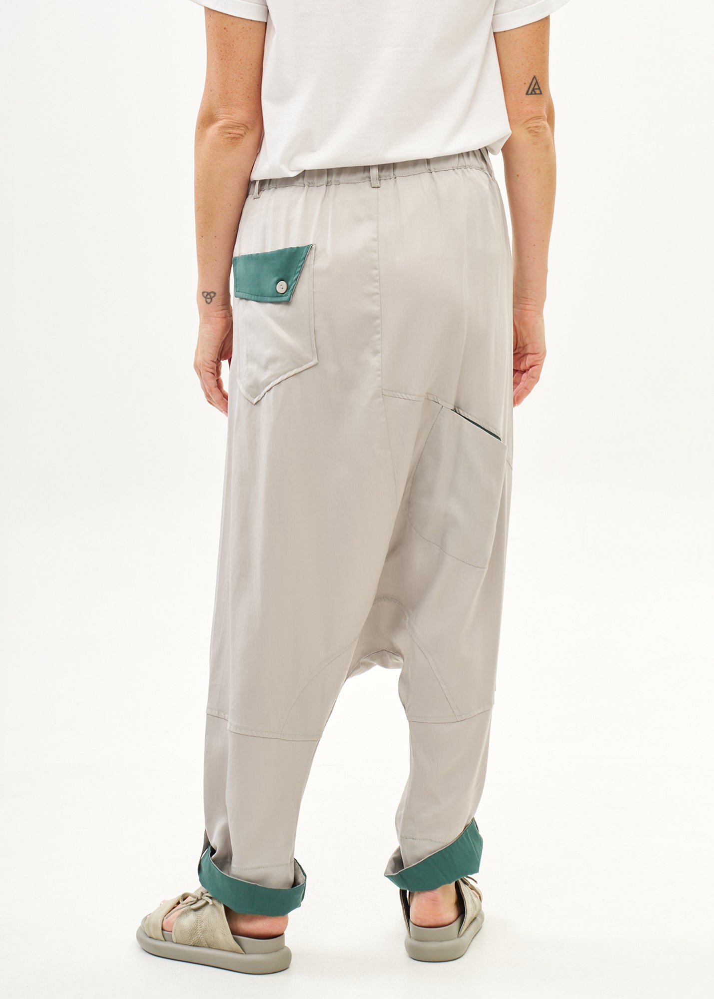 Pants with pockets, color block, folded cuff, gray