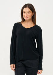 Black thin knit V-neck long sleeve shirt