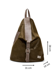 Green color combination triangular leather backpack