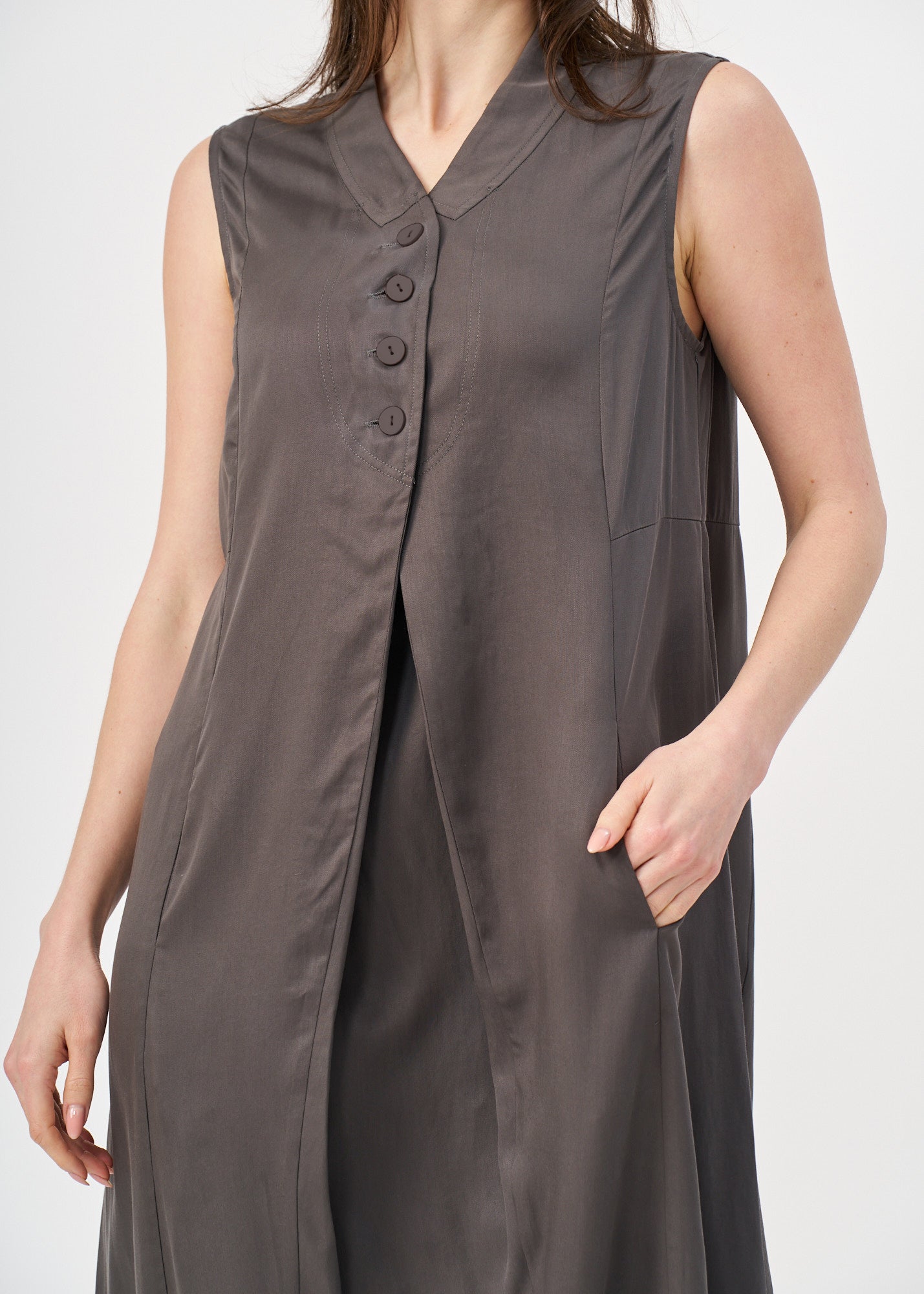 Dark gray half-button dress with collar