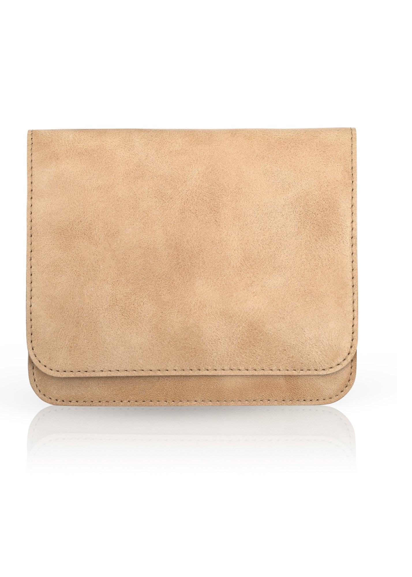 small square beige leather wallet