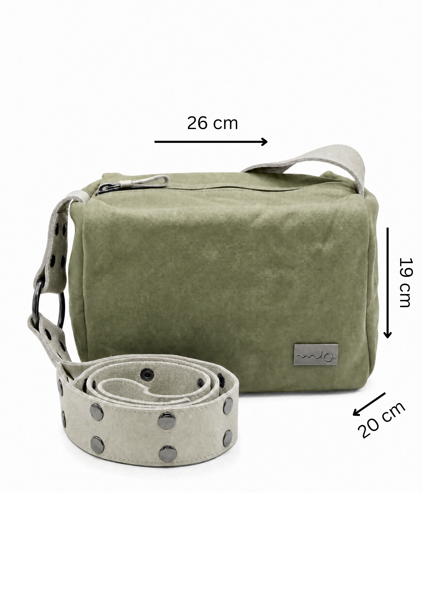 Green leather strap bag with snaps