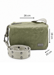 Green leather strap bag with snaps