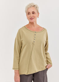 Wash green diagonal button long sleeve shirt - 00