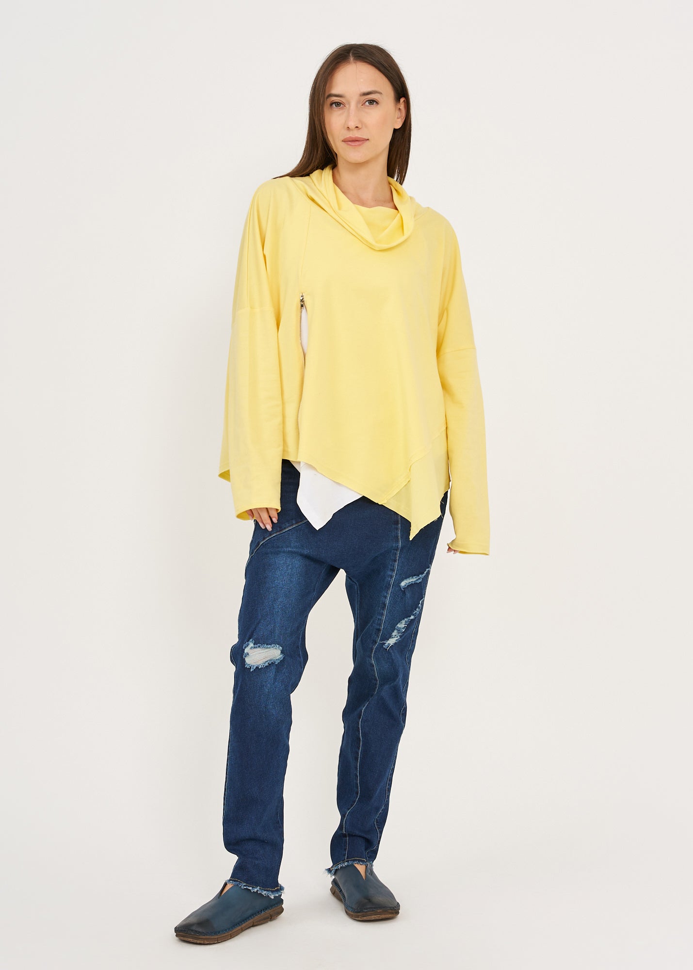 Yellow twill combination turtleneck sweatshirt