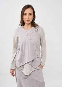Light gray buttoned French terry vest - 00
