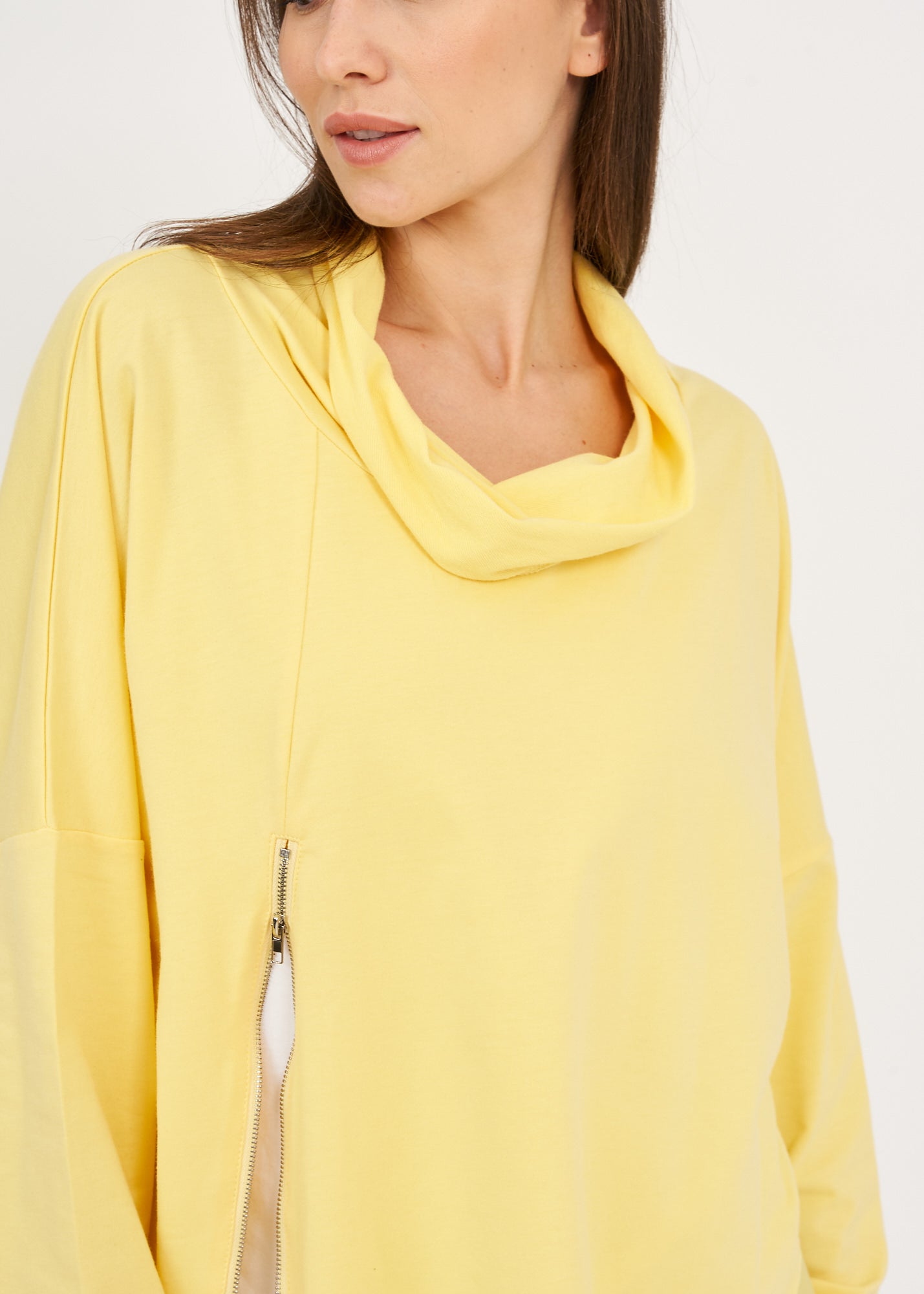 Yellow twill combination turtleneck sweatshirt