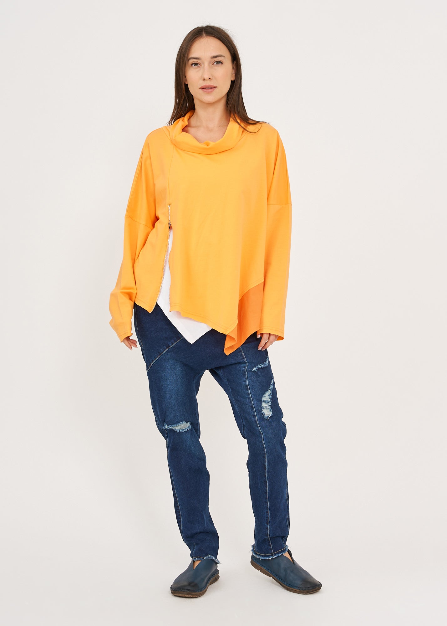 Orange twill combination turtleneck sweatshirt