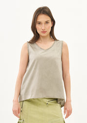 Wash-dyed tank top with mesh accents in washed grey