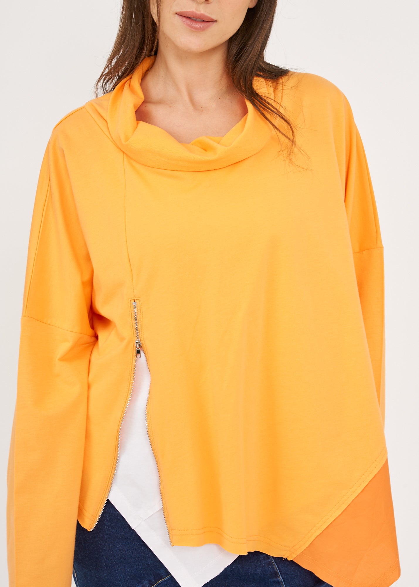 Orange twill combination turtleneck sweatshirt
