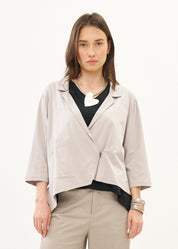 Light gray diagonal zipper 3/4 sleeve top