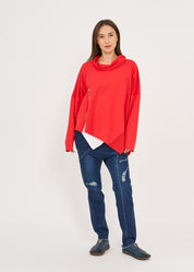 Red twill combination turtleneck sweatshirt