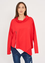 Red twill combination turtleneck sweatshirt