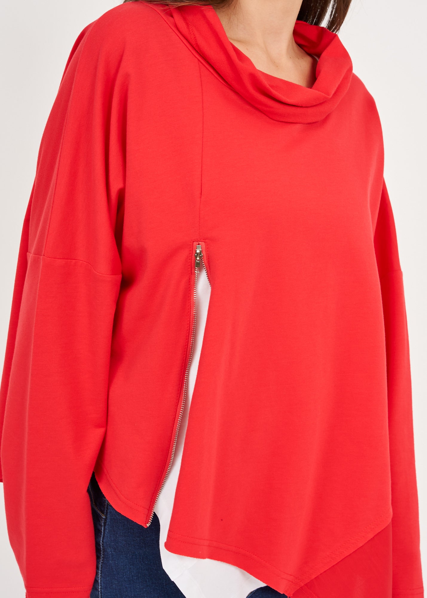 Red twill combination turtleneck sweatshirt