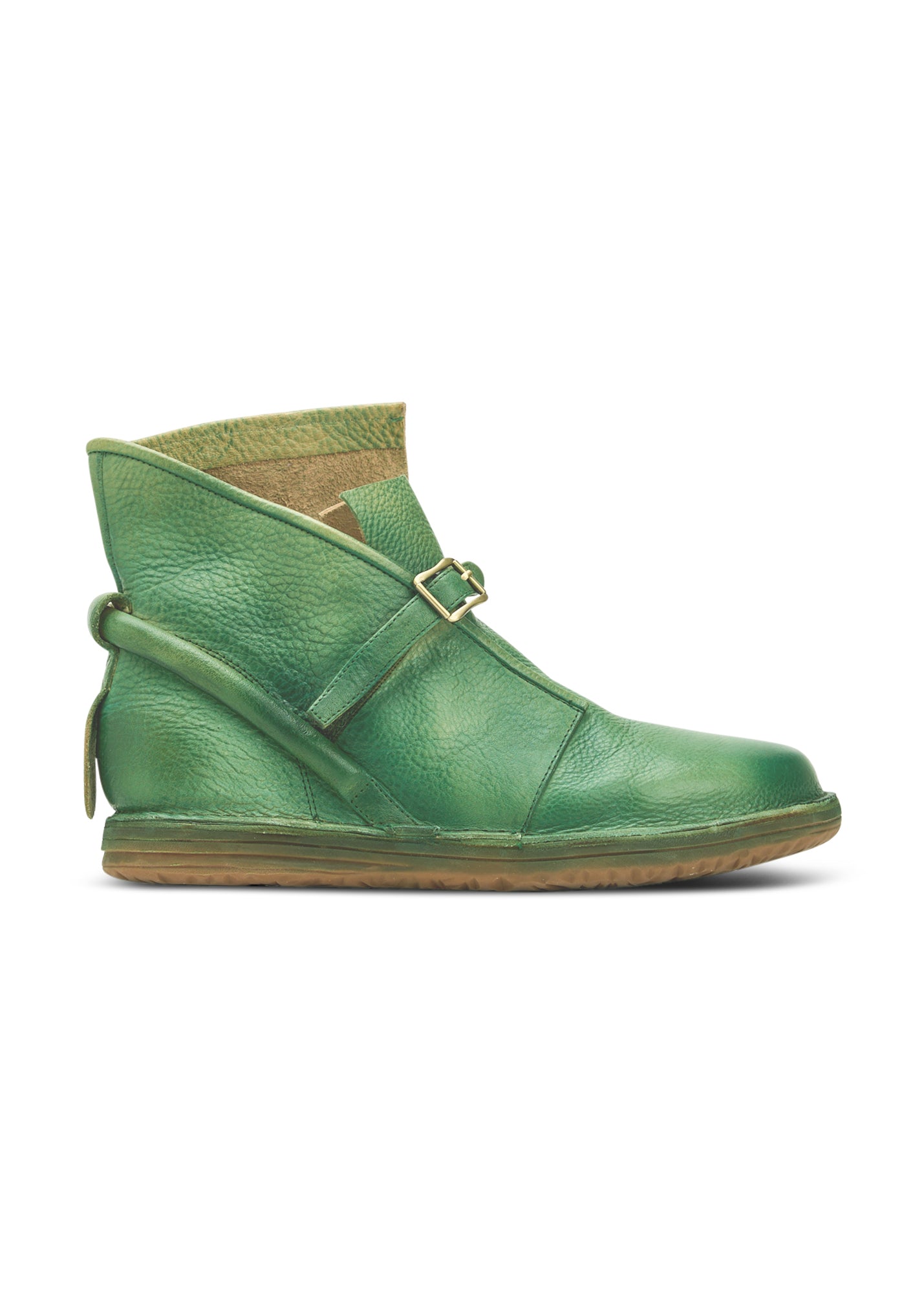 Green buckle closure leather comfort shoes