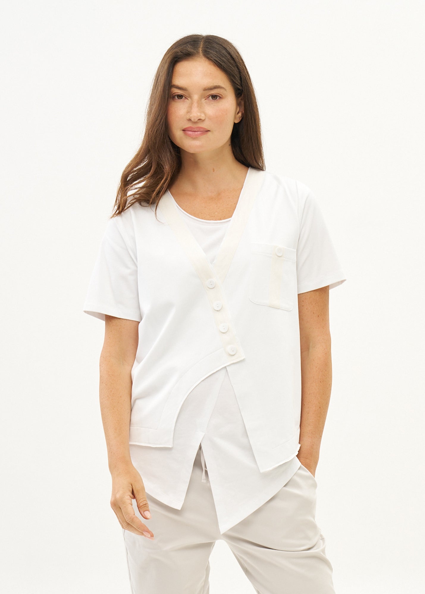 White ribbon combination t-shirt top
