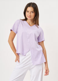 Purple diagonal cut asymmetric length T-shirt - 00