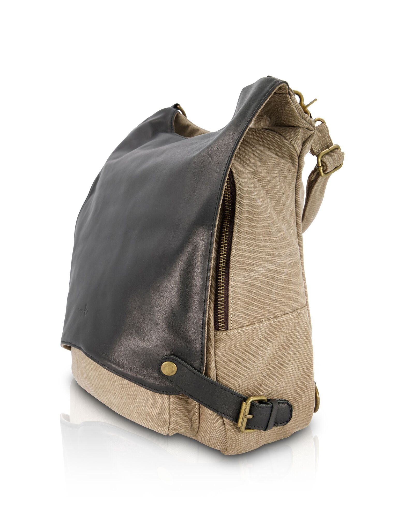 Coffee Leather Clasp Back Canvas Bag