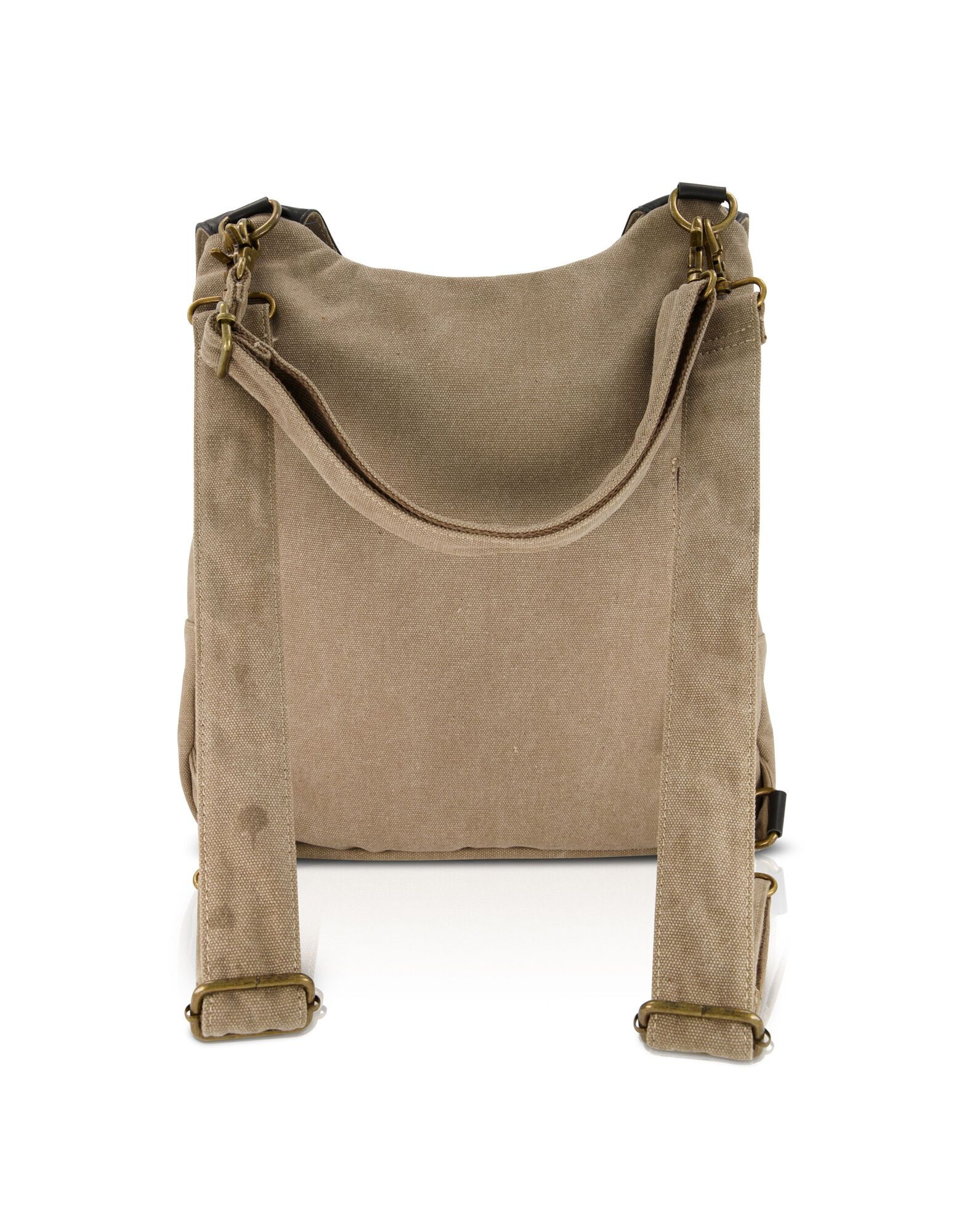 Coffee Leather Clasp Back Canvas Bag