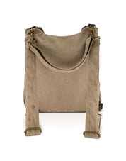 Coffee Leather Clasp Back Canvas Bag