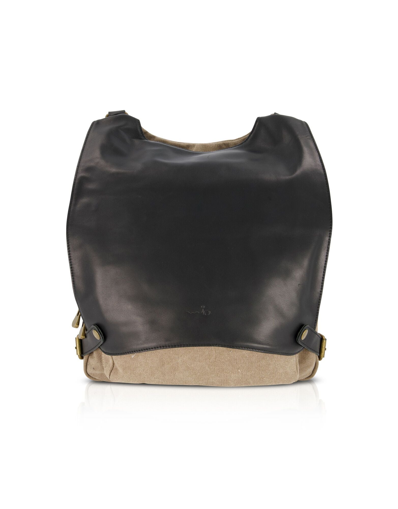 Coffee Leather Clasp Back Canvas Bag