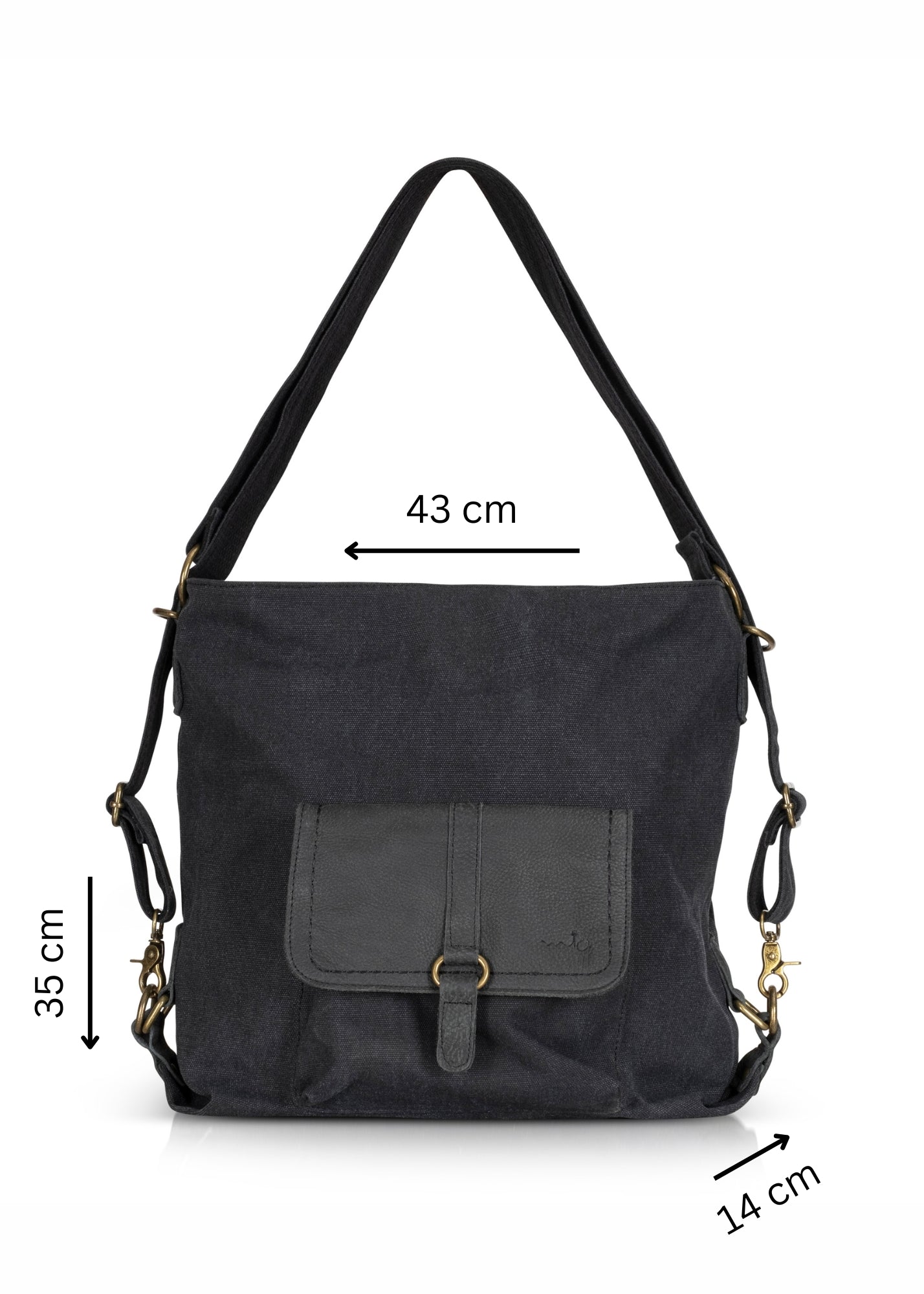 Black canvas and leather backpack