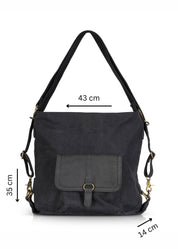 Black canvas and leather backpack