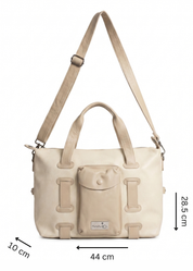 Leather bag, strap, and pocket, white color combination